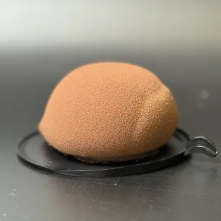Chocolate hazelnut mousse dessert with hazelnut biscuit and milk chocolate mousse
